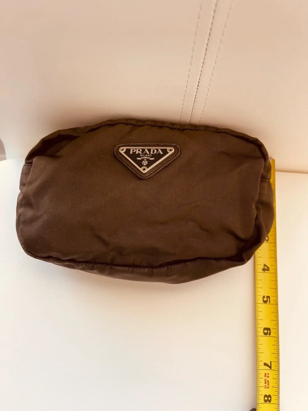 PRADA Vintage Tessuto Nylon Cosmetic Pouch - Olive/White factory tag #59 - Picture 3 of 6